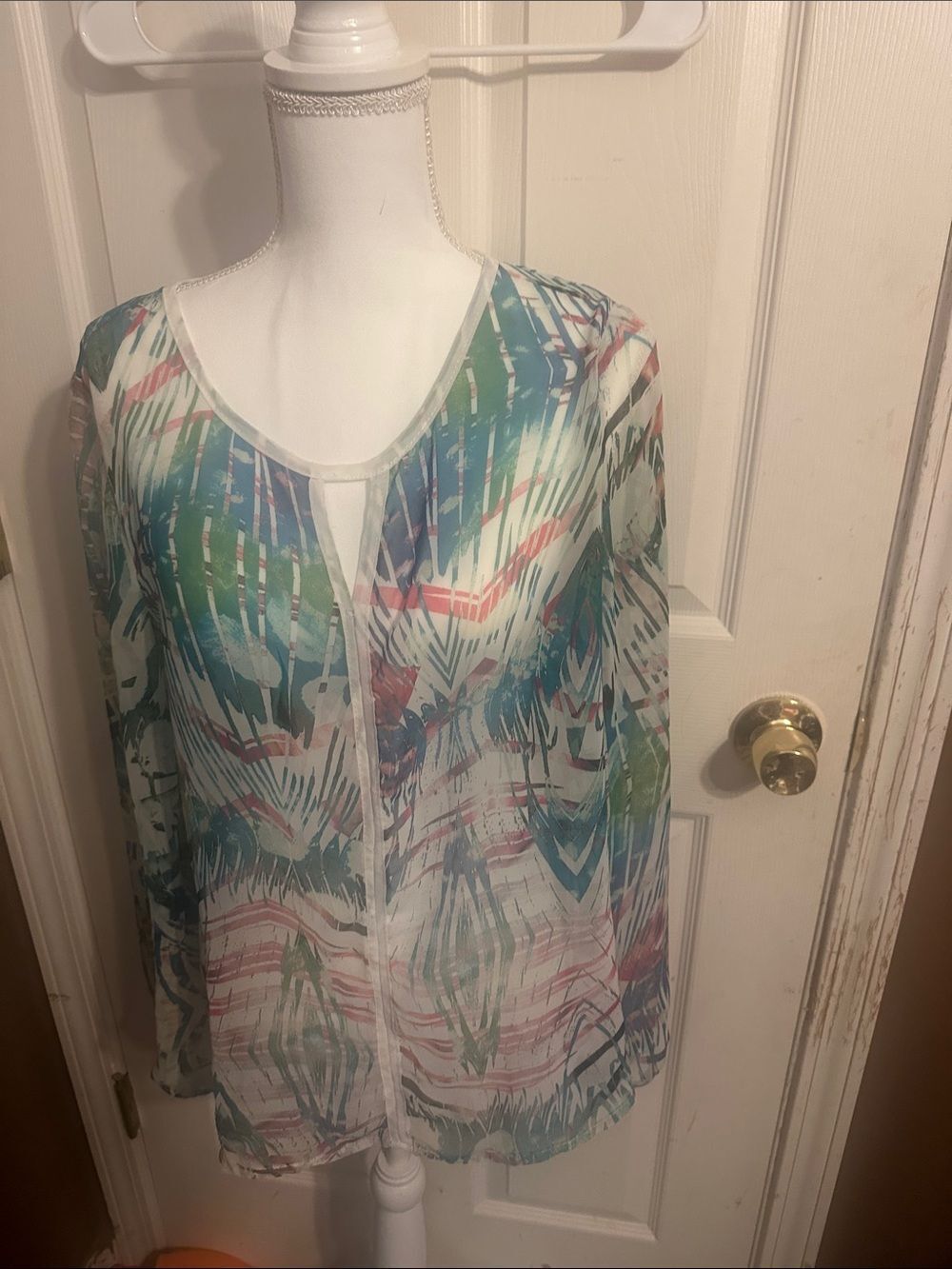 Libra Sheer Multi-Color Printed Women’s Top sizes large